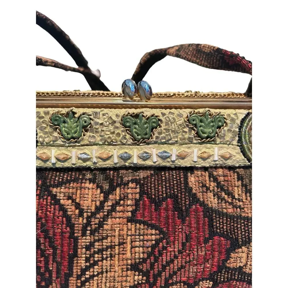 Mary Frances Beaded Floral Tapestry Kiss Lock Frame Bag Boho Embellished Bag